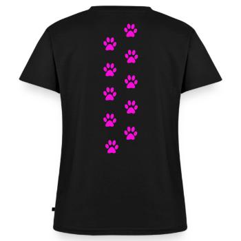 Motif d’empreintes de pattes de chat roses - T-shirt encolure en V Premium bio Femme - noir - Dos - AI Model Female 172 light (172cm)