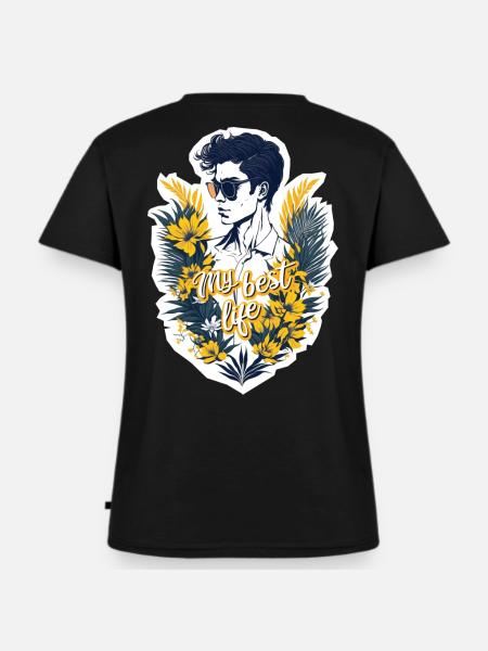 Mein bestes Leben - Frauen Premium Bio T-Shirt mit V-Ausschnitt - Schwarz