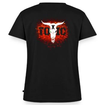 TOXIC CATTLE - BACKPRINT - Frauen Premium Bio T-Shirt mit V-Ausschnitt - Schwarz - Hinten - AI Model Female 172 light (172cm)