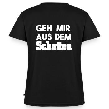 geh mir aus dem Schatten - Frauen Premium Bio T-Shirt mit V-Ausschnitt - Schwarz - Hinten - AI Model Female 172 light (172cm)