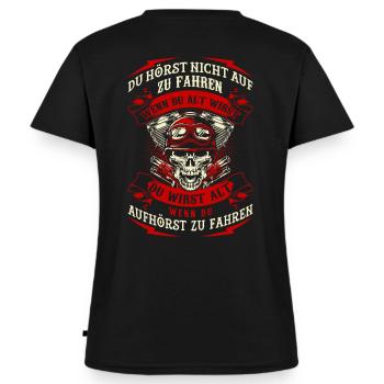 Motorrad fahren aufhören - Frauen Premium Bio T-Shirt mit V-Ausschnitt - Schwarz - Hinten - AI Model Female 172 light (172cm)