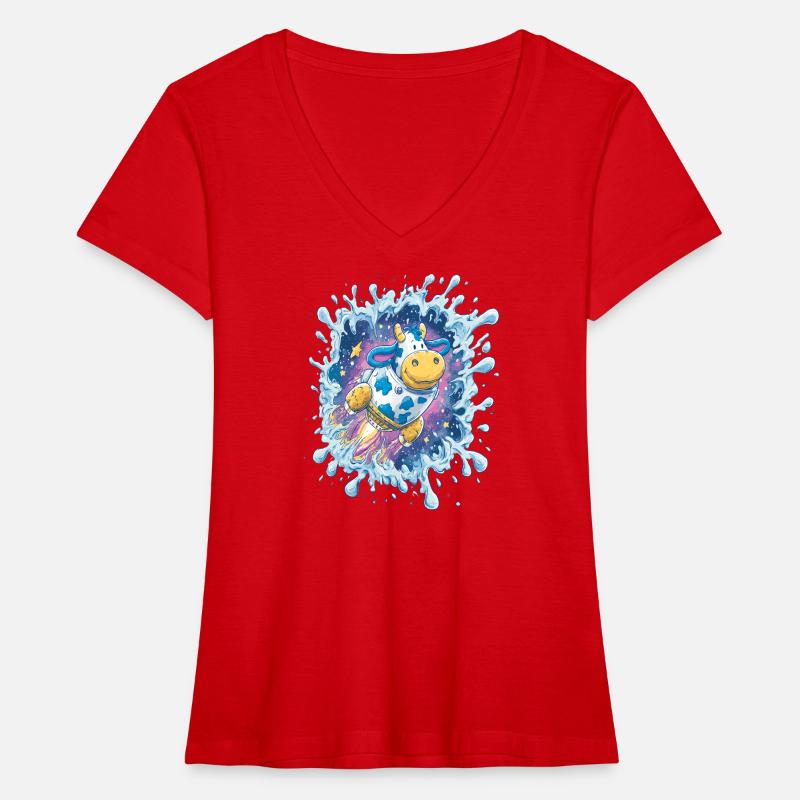 Éclaboussure de Vache Spatiale T-shirt encolure en V Premium bio Femme