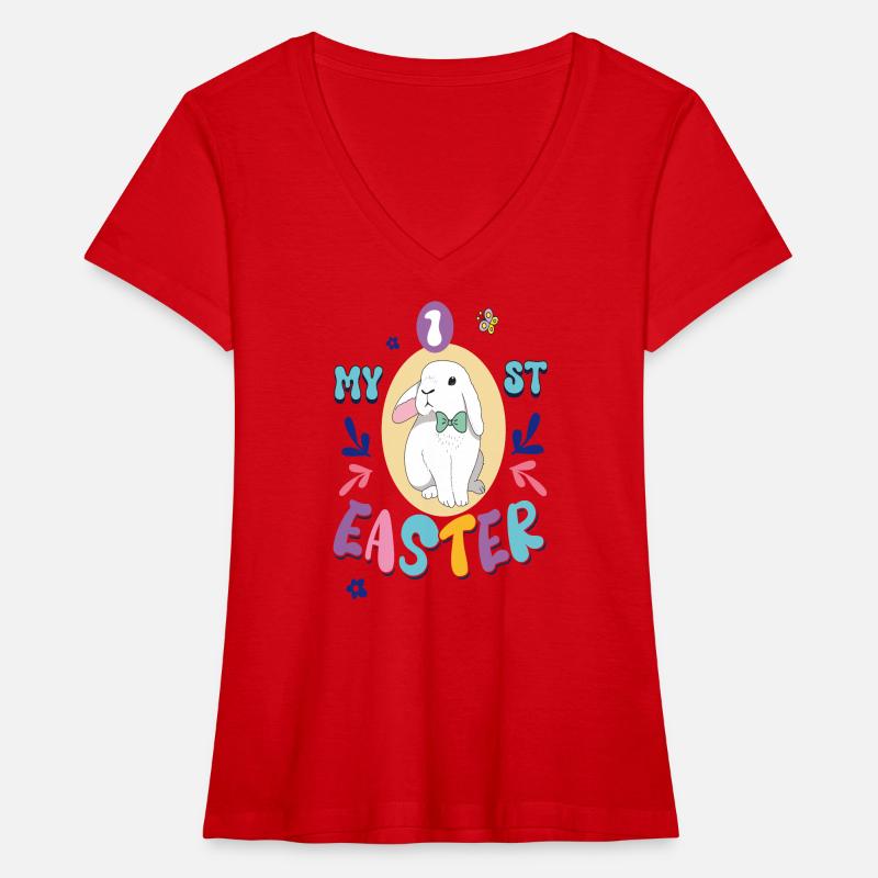 My first Easter, cute bunny with a bow Women's Premium Organic V-neck T-shirt