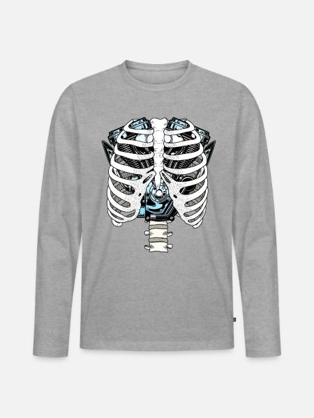 Halloween-Skelett-Motorrad-Motor - Männer Premium Bio Langarmshirt - Grau meliert
