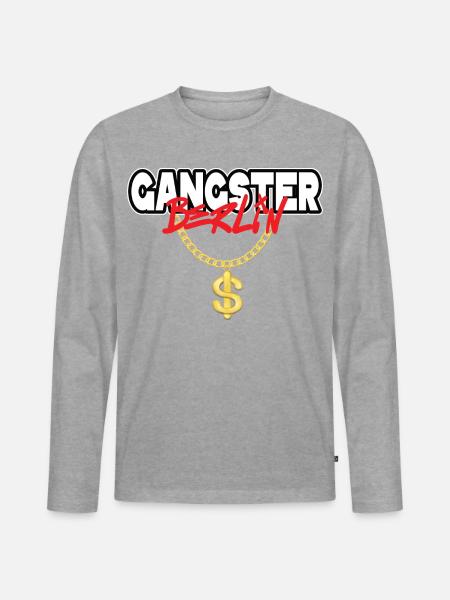 Gangster_Berlin_mit_Goldkette - Männer Premium Bio Langarmshirt - Grau meliert