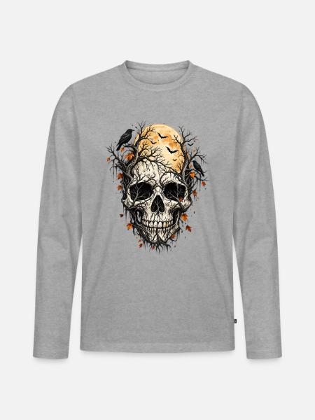 Der Rabe und der Schädel - Männer Premium Bio Langarmshirt - Grau meliert