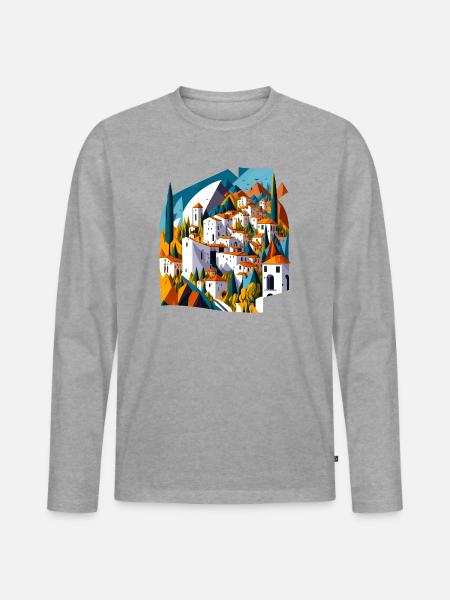 Mediterranes Bergdorf - Männer Premium Bio Langarmshirt - Grau meliert