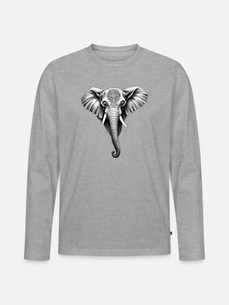 Elefantenkunst mit Mandala-Details - Männer Premium Bio Langarmshirt - Grau meliert