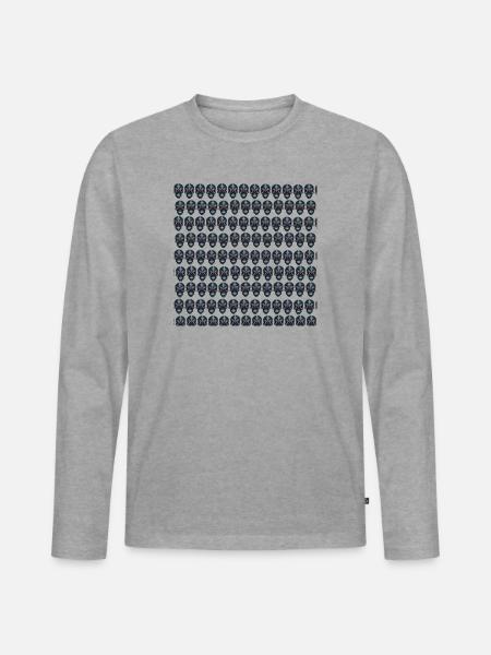 Dunkles Schädelmuster - Männer Premium Bio Langarmshirt - Grau meliert