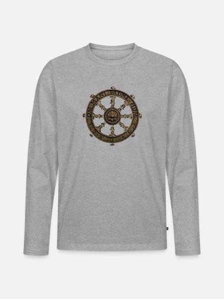Lotus Dharma Rad-Mandala - Männer Premium Bio Langarmshirt - Grau meliert