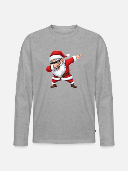 Cooler Dabbing Weihnachtsmann Cartoon Xmas - Männer Premium Bio Langarmshirt - Grau meliert