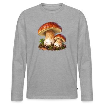 Steinpilz - Männer Premium Bio Langarmshirt - Grau meliert - Vorne - Nico (187cm)