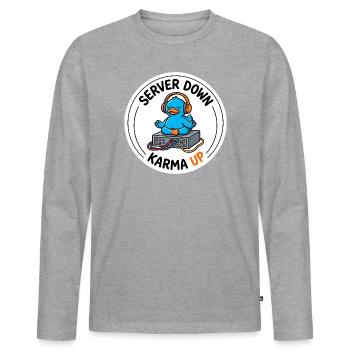 Server down Karma up IT Admin Gelassenheit T-Shirt - Männer Premium Bio Langarmshirt - Grau meliert - Vorne - Nico (187cm)