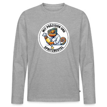 Präzision Spritzbeutel Chamäleon Konditor - Männer Premium Bio Langarmshirt - Grau meliert - Vorne - Nico (187cm)