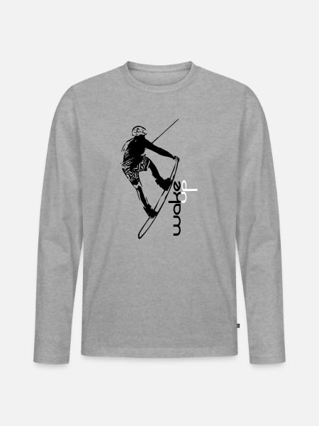 wake up wakeboard - Männer Premium Bio Langarmshirt - Grau meliert