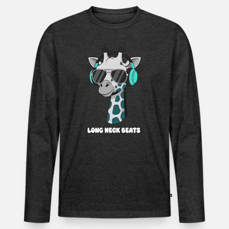 GiraffenDJ mit Kopfhörer - Männer Premium Bio Langarmshirt - Anthrazit meliert