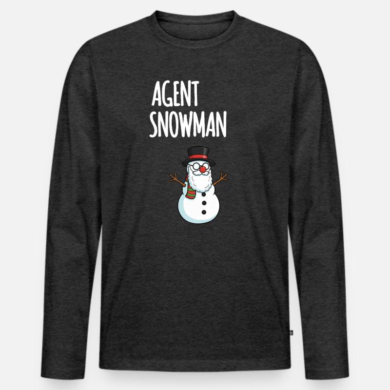 Agent Snowman - Männer Premium Bio Langarmshirt - Anthrazit meliert