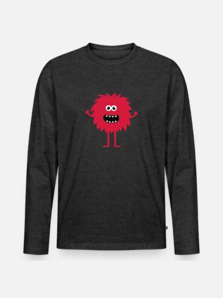 Funny Cute Monster - Men's Premium Organic Long Sleeve Shirt - heather anthracite