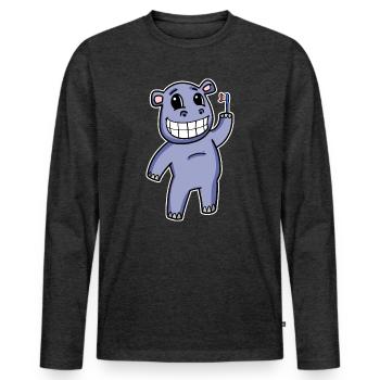 Hippopotame avec brosse à dents - T-shirt manches longues Premium bio Homme - anthracite chiné - Devant - Nico (187cm)