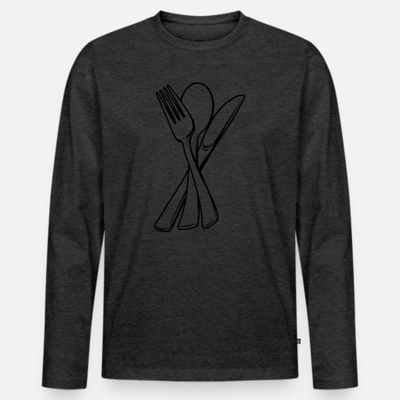 Messer, Gabel und Löffel transparent - Männer Premium Bio Langarmshirt - Anthrazit meliert
