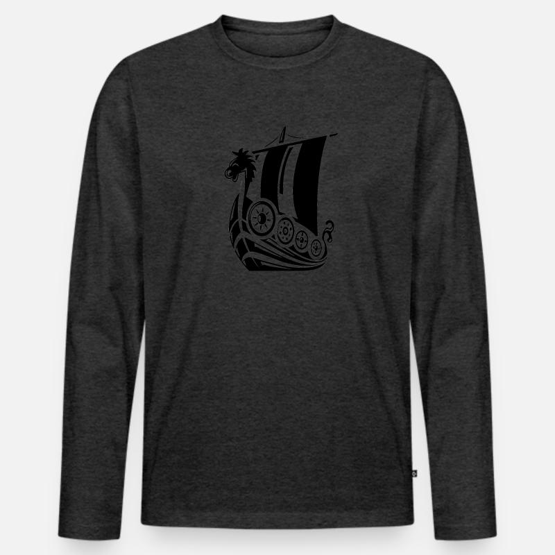 Wikinger Schiff - Männer Premium Bio Langarmshirt - Anthrazit meliert