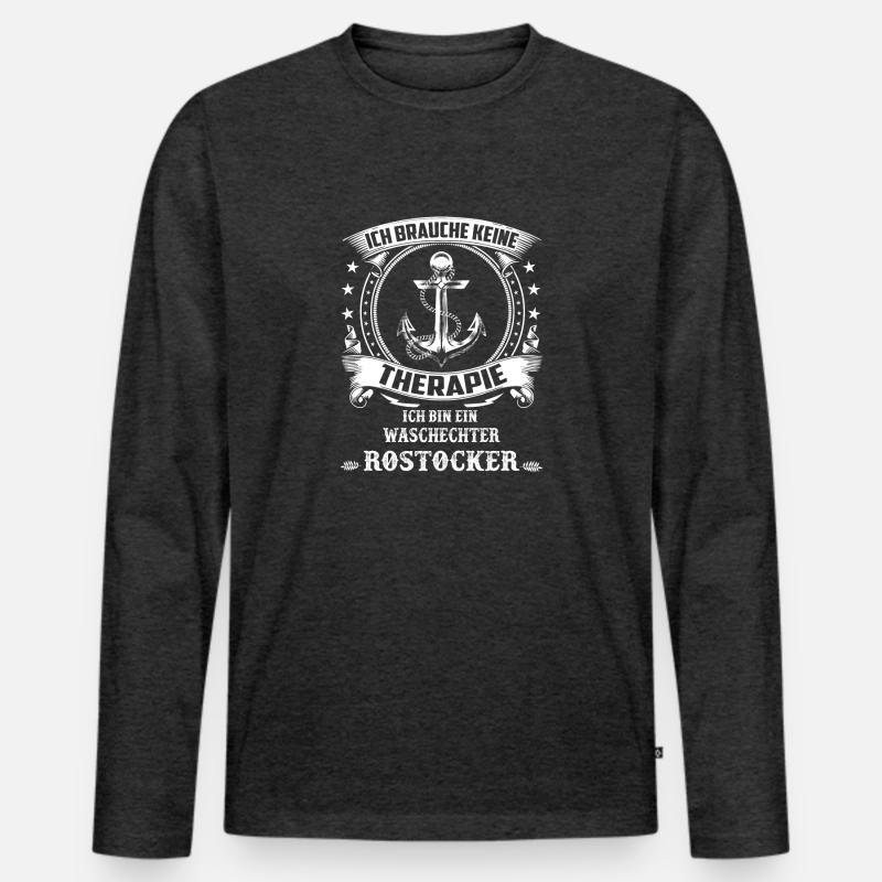 keine Therapie ich bin ein waschechter Rostocker - Männer Premium Bio Langarmshirt - Anthrazit meliert