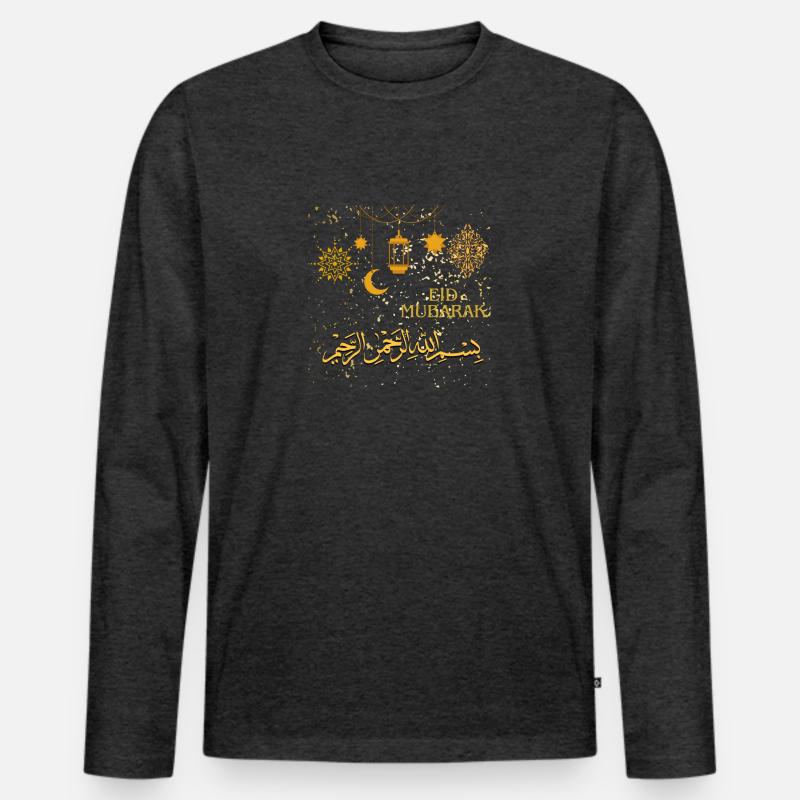 Ramadan, Eid Mubarak - Männer Premium Bio Langarmshirt - Anthrazit meliert