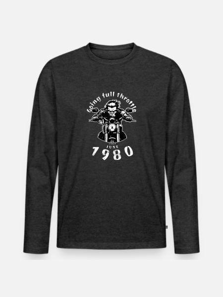 45. Geburtstag Going full throttle since 06/1980 - Männer Premium Bio Langarmshirt - Anthrazit meliert