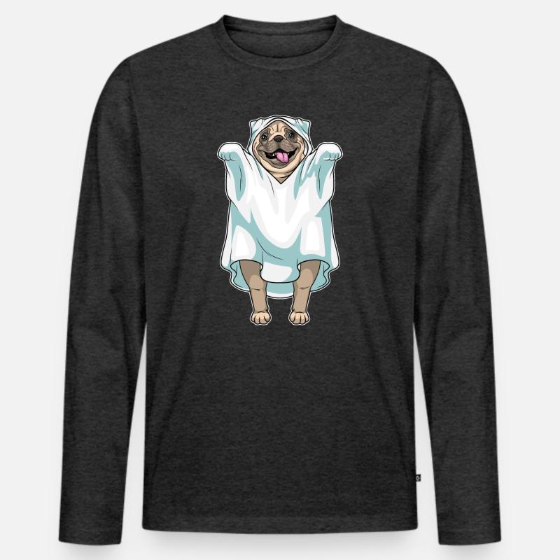 Mops Halloween Geist - Männer Premium Bio Langarmshirt - Anthrazit meliert