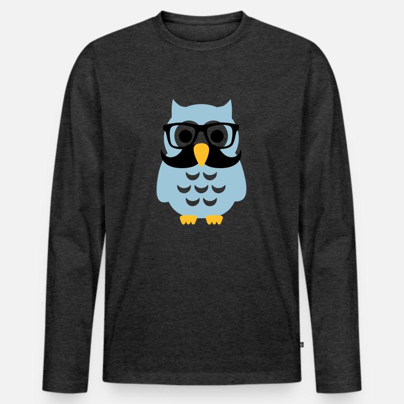 Eule - Männer Premium Bio Langarmshirt - Anthrazit meliert