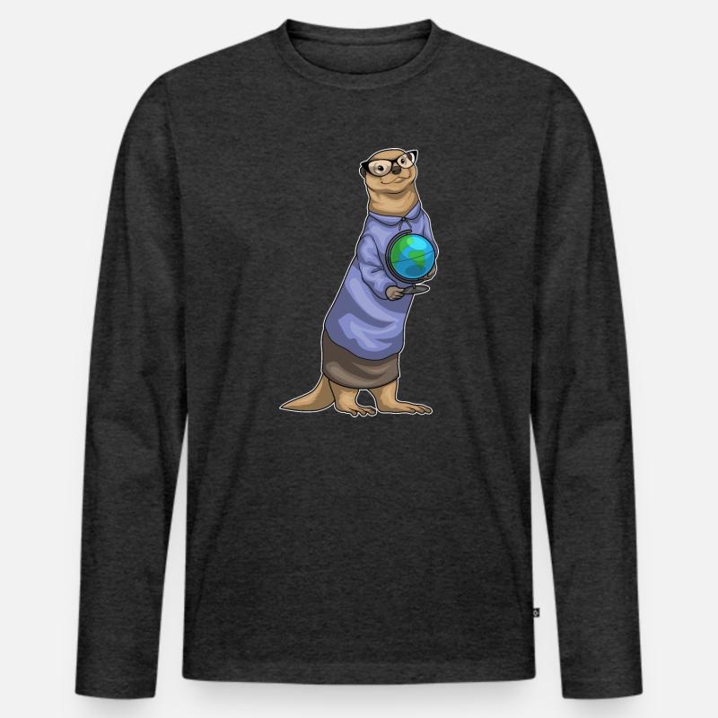 Otter Lehrer Globus Geschichte - Männer Premium Bio Langarmshirt - Anthrazit meliert