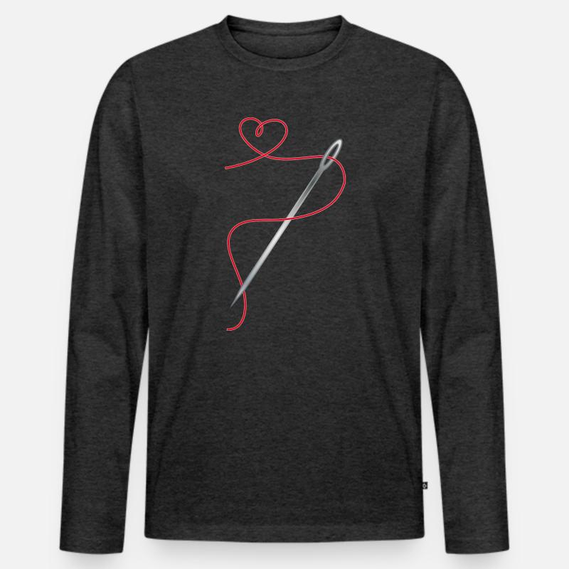 Nadel und Nähgarn mit Herz - Männer Premium Bio Langarmshirt - Anthrazit meliert