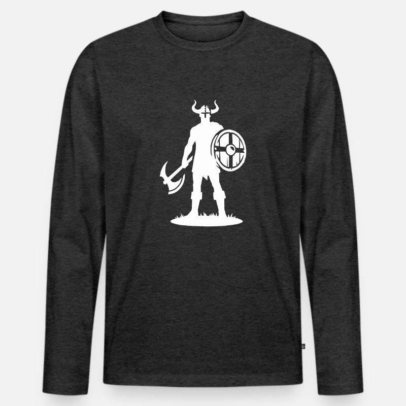 wikinger warrior - Männer Premium Bio Langarmshirt - Anthrazit meliert