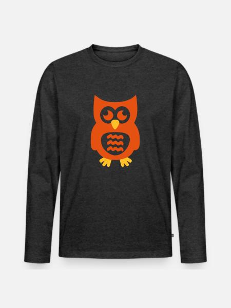 Eule - Männer Premium Bio Langarmshirt - Anthrazit meliert