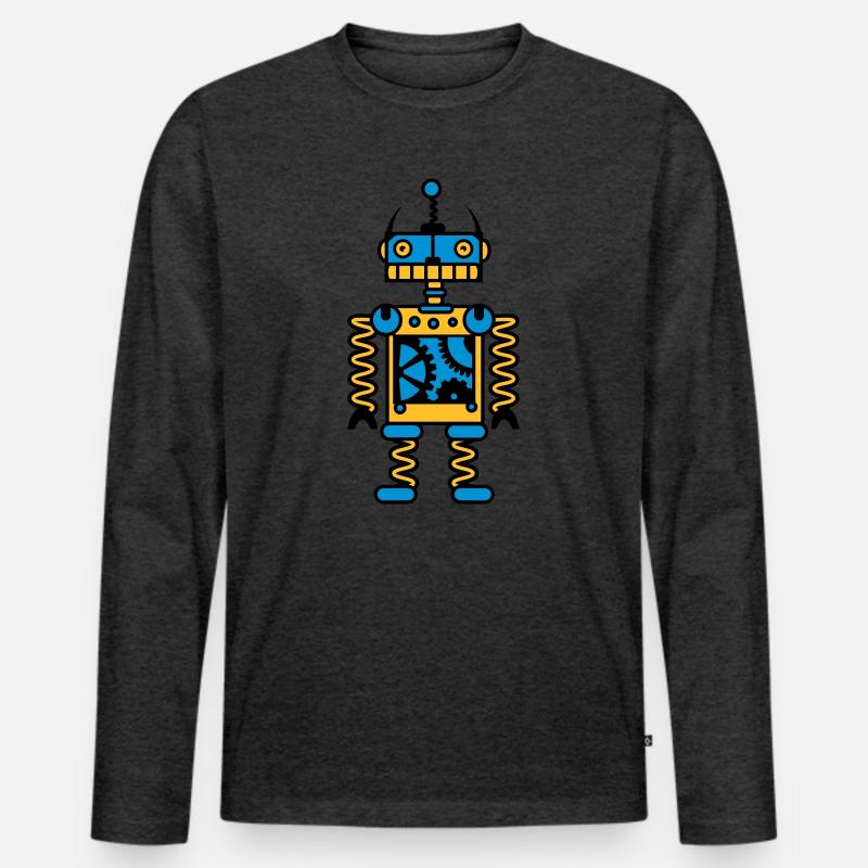 Ein Roboter mit Zahnräder - Männer Premium Bio Langarmshirt - Anthrazit meliert