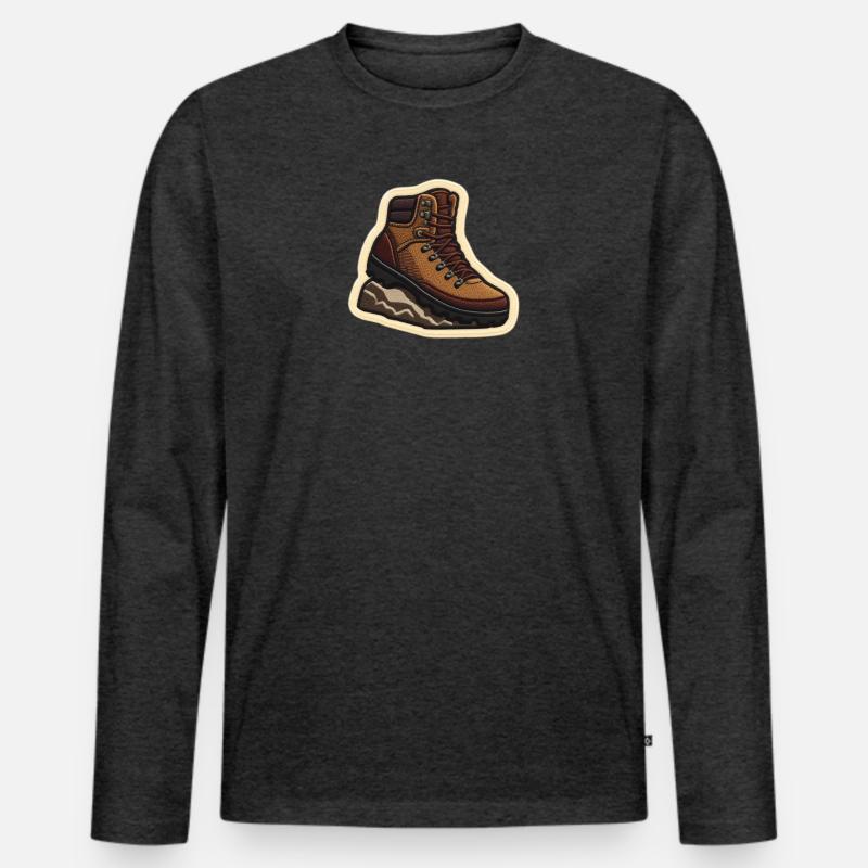 Wanderstiefel Patchstickerei - Männer Premium Bio Langarmshirt - Anthrazit meliert
