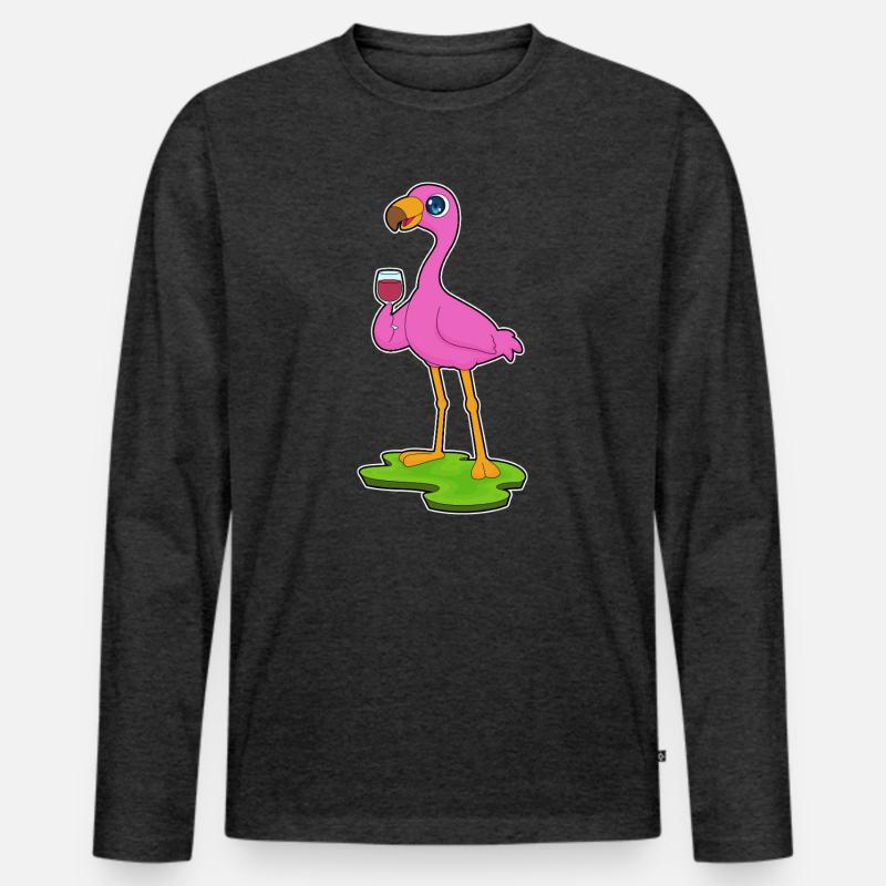 Flamingo Rotwein - Männer Premium Bio Langarmshirt - Anthrazit meliert