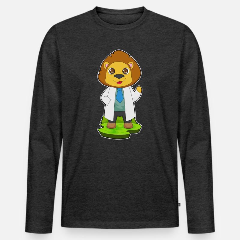Löwe Arzt Arztkittel - Männer Premium Bio Langarmshirt - Anthrazit meliert