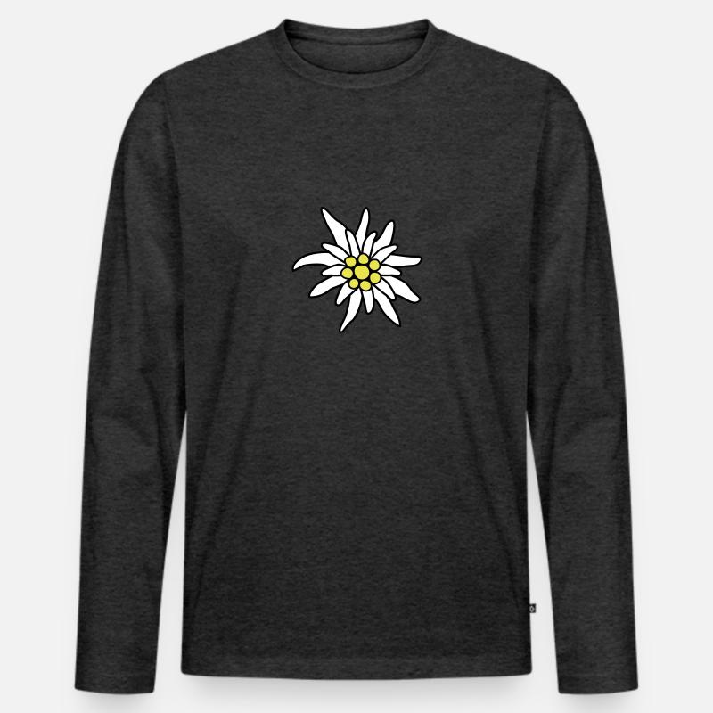 Edelweiß Blüte - Männer Premium Bio Langarmshirt - Anthrazit meliert