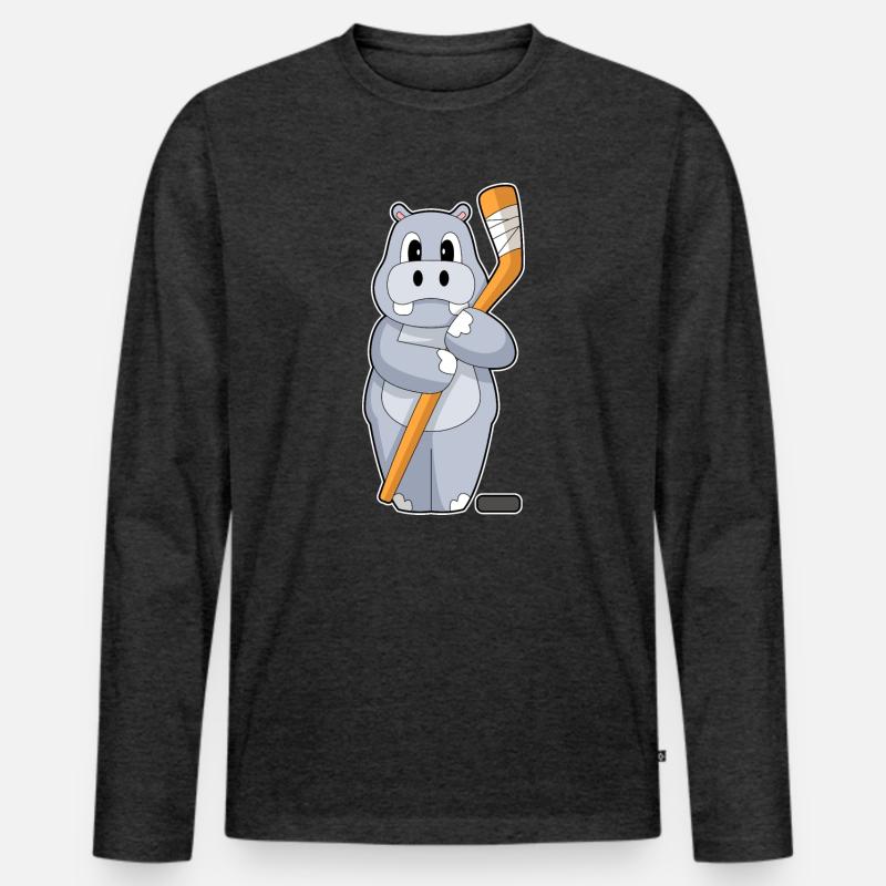 Nilpferd Eishockey Eishockeyschläger - Männer Premium Bio Langarmshirt - Anthrazit meliert