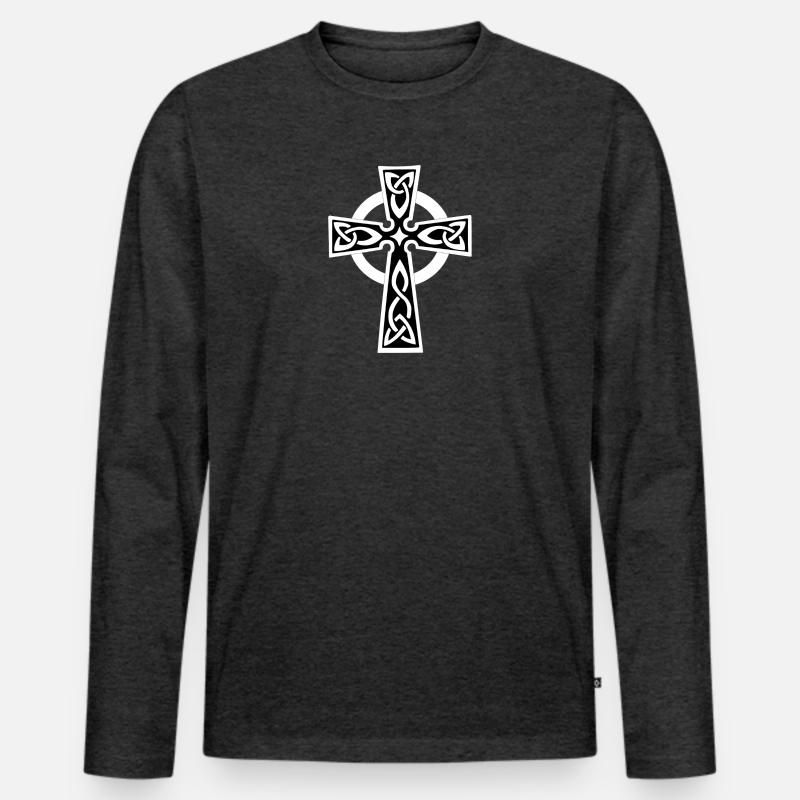 Keltisches oder Keltisches Kreuz weiß - Männer Premium Bio Langarmshirt - Anthrazit meliert