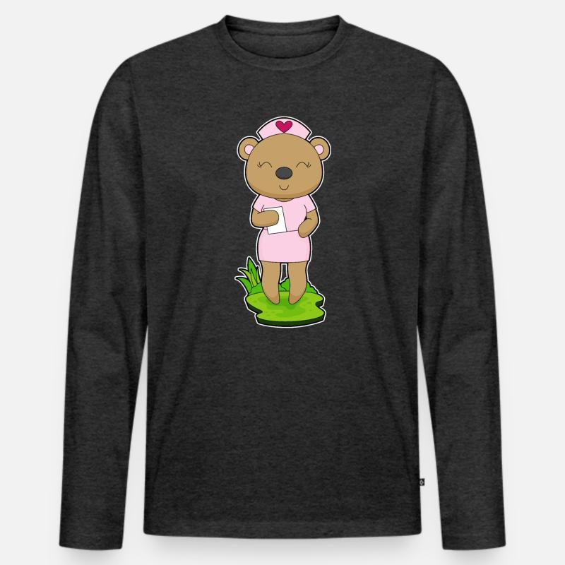 Bär Krankenschwester Notizzettel - Männer Premium Bio Langarmshirt - Anthrazit meliert