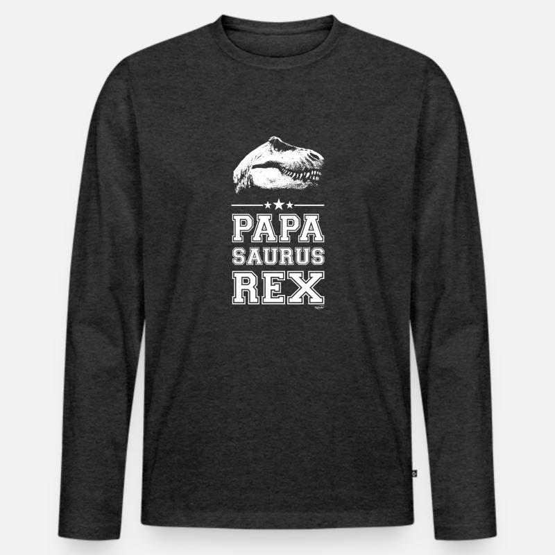Papa Saurus Rex - Männer Premium Bio Langarmshirt - Anthrazit meliert
