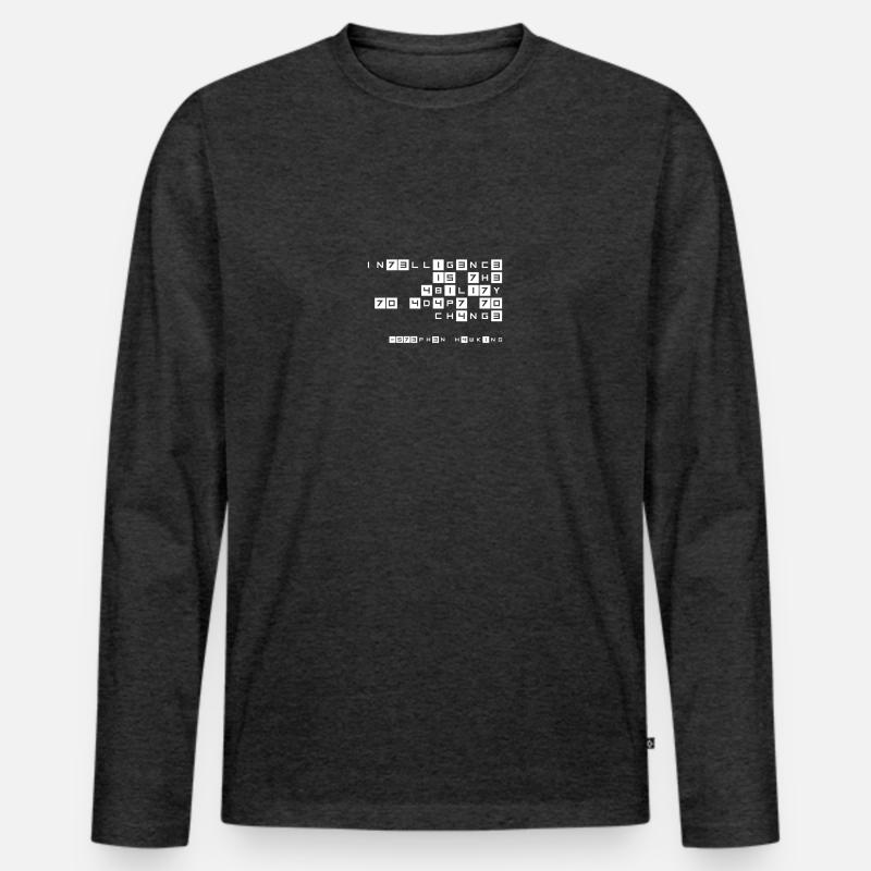 Stephen Hawking Intelligence Leetspeak - Männer Premium Bio Langarmshirt - Anthrazit meliert