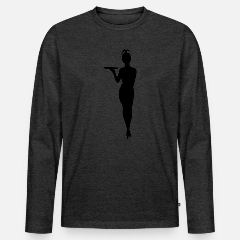 Herausfordernde Kellnerin mit Tablettschattenfigur - Männer Premium Bio Langarmshirt - Anthrazit meliert