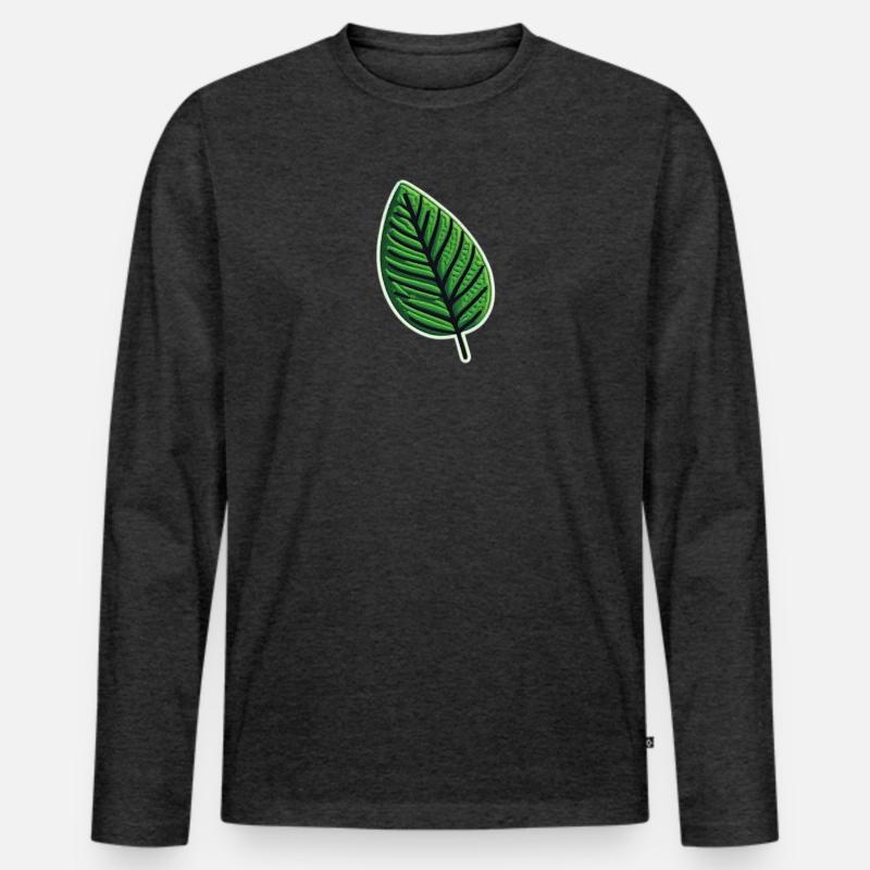 Grünes Blatt Patch - Männer Premium Bio Langarmshirt - Anthrazit meliert