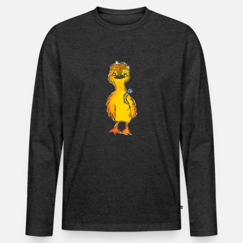 Entchen Malte mit Ring - Männer Premium Bio Langarmshirt - Anthrazit meliert