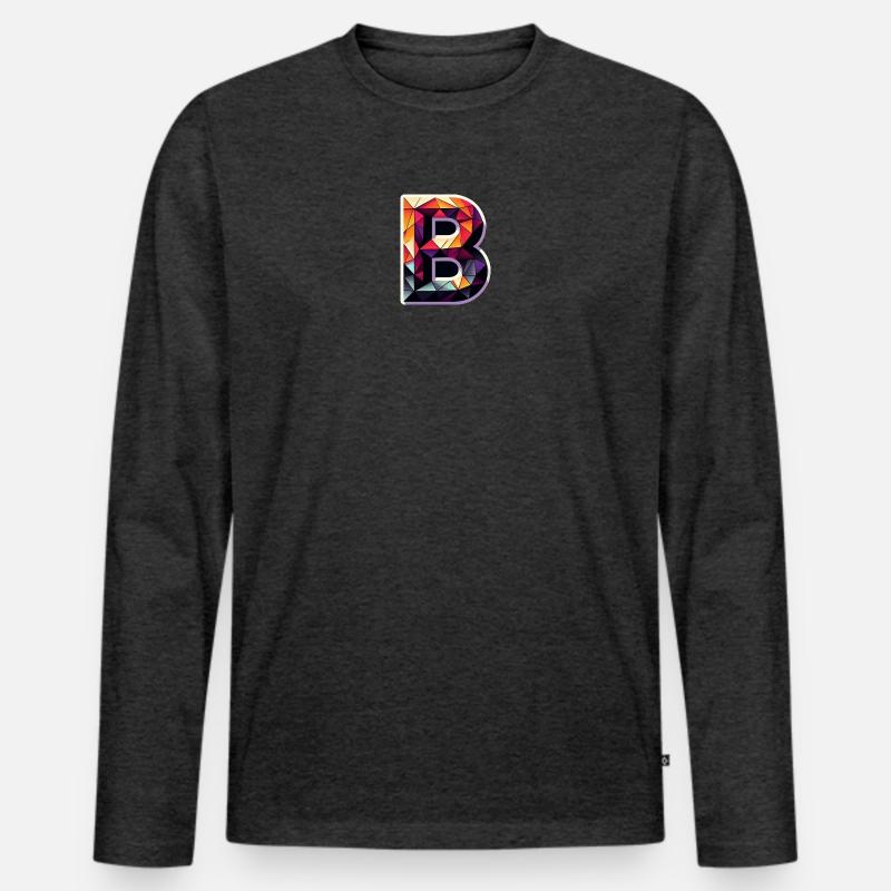 Buchstabe B Polygon bunt - Männer Premium Bio Langarmshirt - Anthrazit meliert
