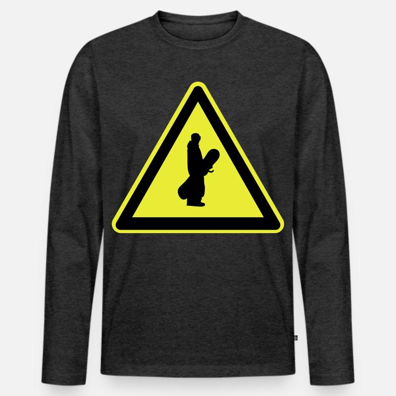Snowboarder Schild - Männer Premium Bio Langarmshirt - Anthrazit meliert