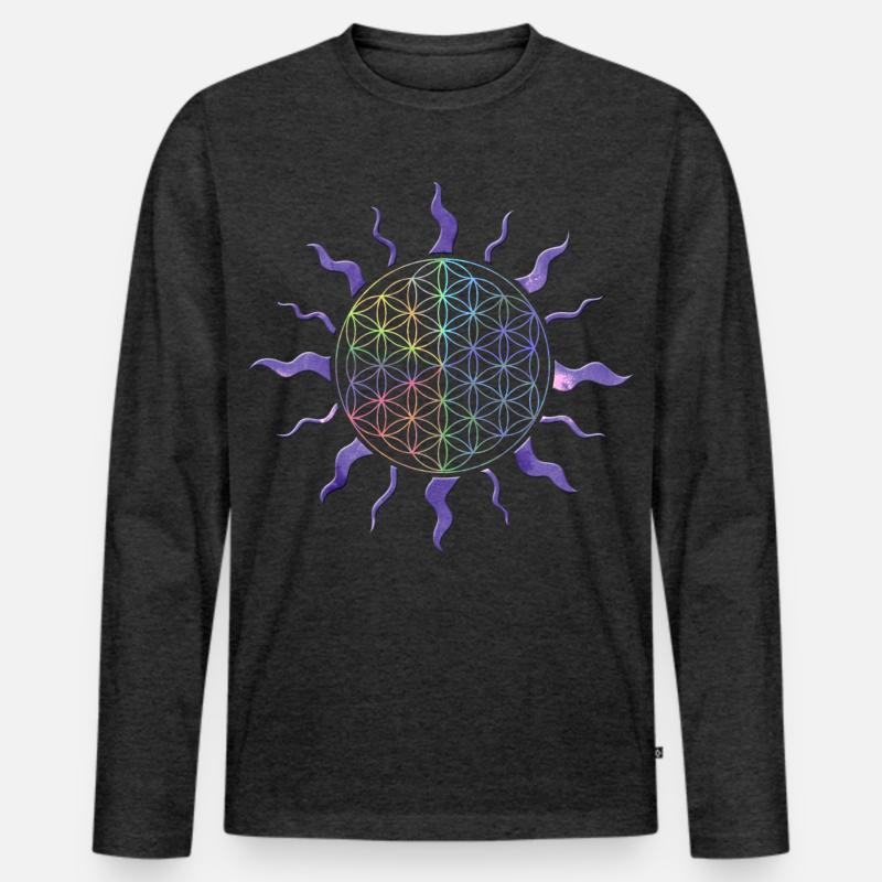 Blume des Lebens Sonne Mandala Regenbogen - Männer Premium Bio Langarmshirt - Anthrazit meliert
